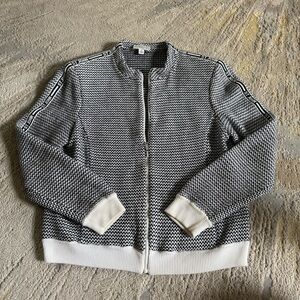 St. John black white blazer sport jacket sweater blazer zip front medium